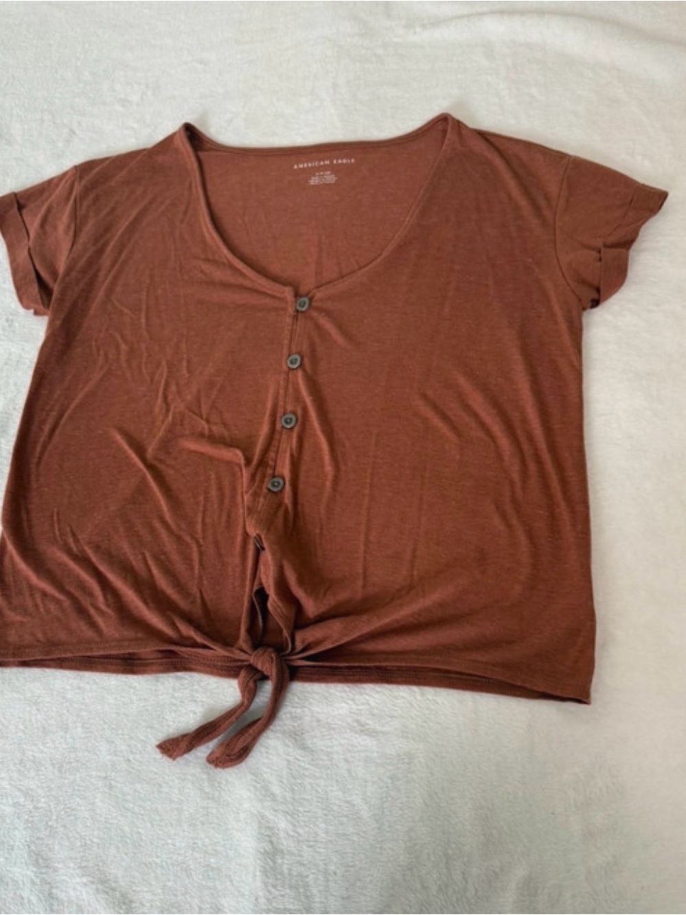 American Eagle Outfitters Tie-Front Button Crop Top - Rust
